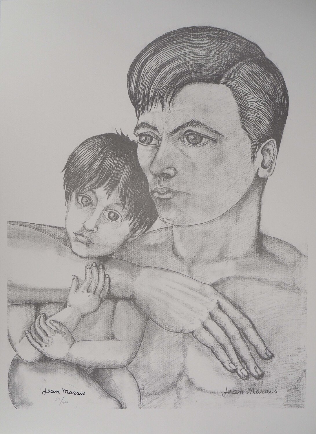 La Paternité, père et fils, Lithographie signée Jean Marais Print for sale