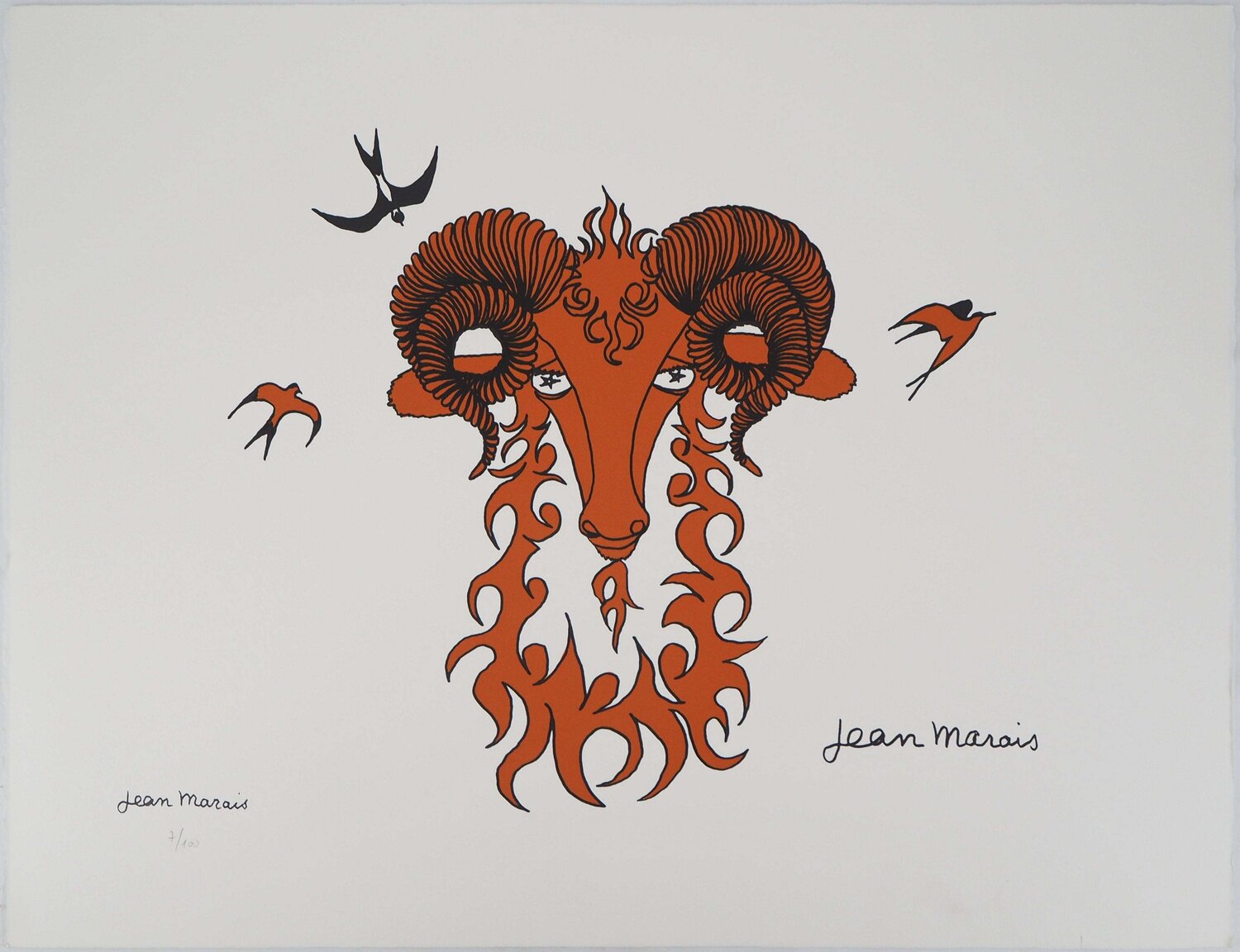 Zodiaque, le Bélier, Lithographie signée Jean Marais Druck zu verkaufen
