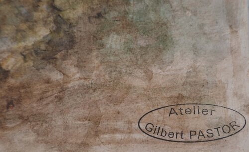 Vue d'un pont à travers les arbres van Gilbert Pastor, Werk op papier te koop op Singulart