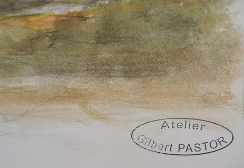 Prairie sous un ciel nuageux de Gilbert Pastor, Obra en papel a la venta en Singulart