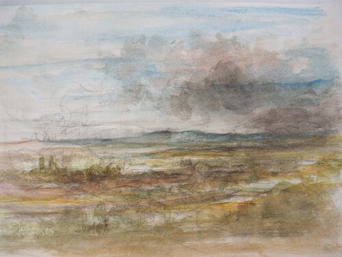 Prairie sous un ciel nuageux par Gilbert Pastor, Œuvre sur papier en vente sur Singulart