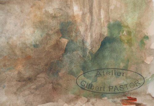 Ruine d'un mur entouré d'une forêt de Gilbert Pastor, Obra en papel a la venta en Singulart