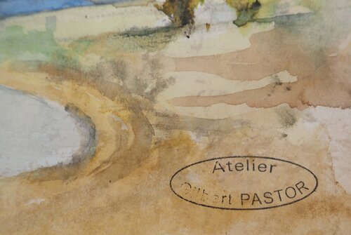 Ville sur l'autre rive du lac  par Gilbert Pastor, Œuvre sur papier en vente sur Singulart