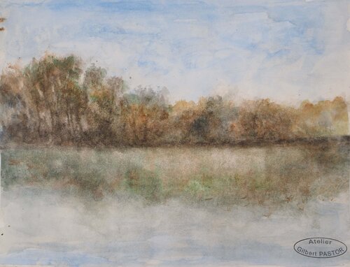 Le Reflet de la futaies, Aquarelle originale signée Gilbert Pastor