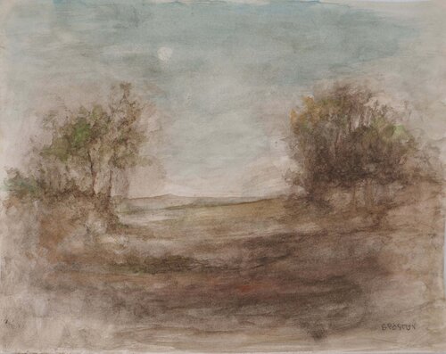 La praire éclairée par la lune, Aquarelle originale signée Gilbert Pastor