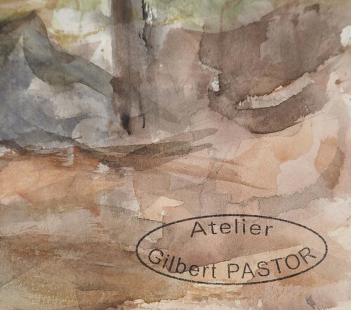 Coucher de soleil derrière les arbres  de Gilbert Pastor, Obra en papel a la venta en Singulart