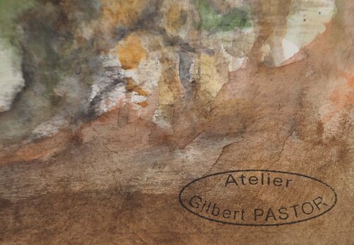 La Méditerranée derrière les arbres par Gilbert Pastor, Œuvre sur papier en vente sur Singulart