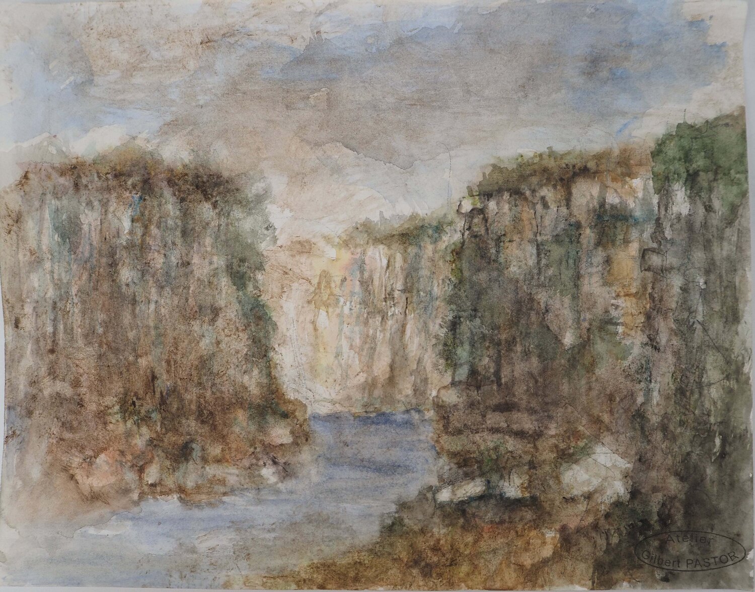 Fleuve s'écoulant entre les falaises  Gilbert Pastor Opera su carta in vendita
