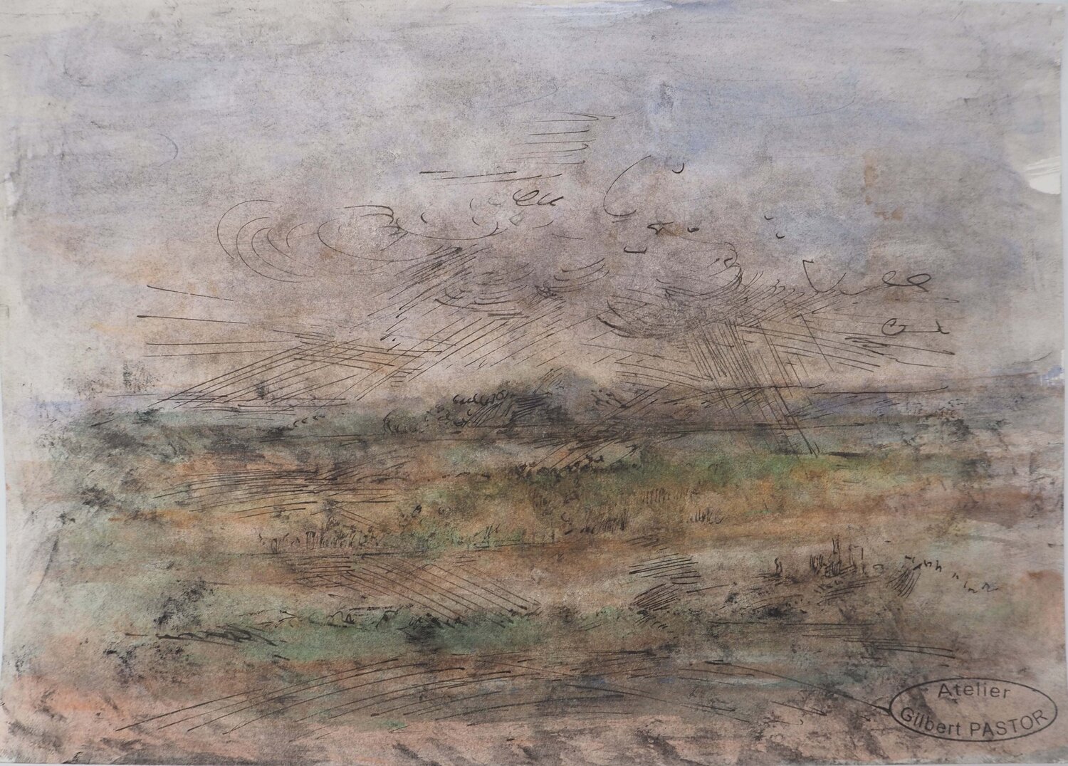 Tempête sur la plaine  Gilbert Pastor Obra en papel en venta