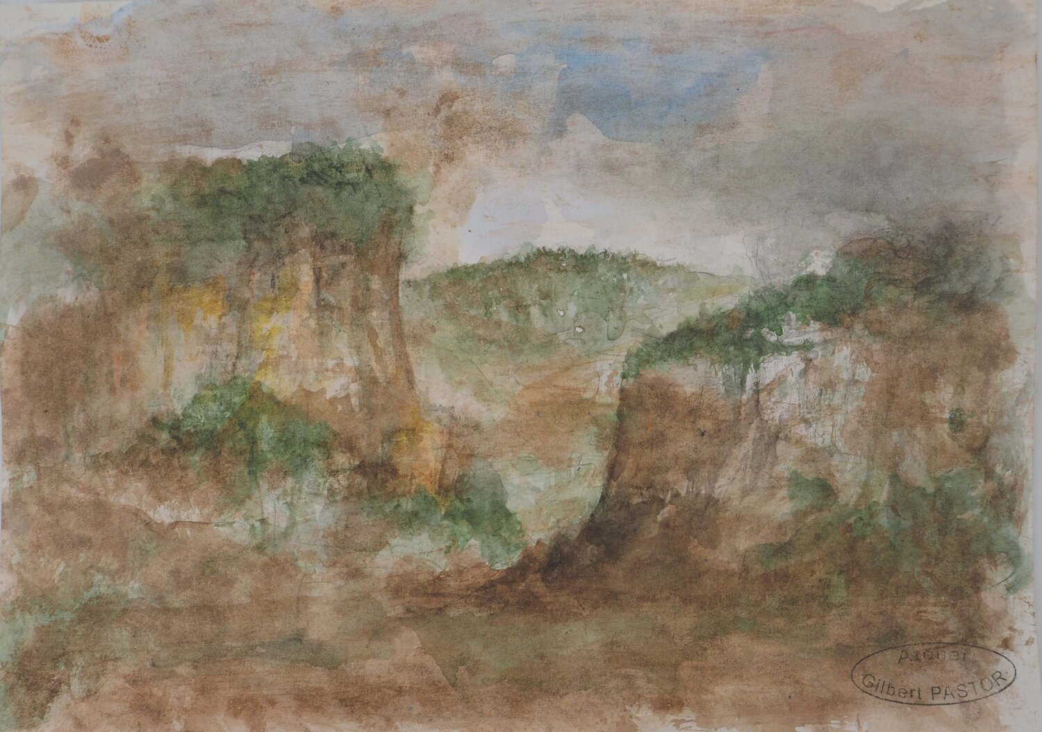 Sentier traversant la nature  Gilbert Pastor Œuvre sur papier à vendre
