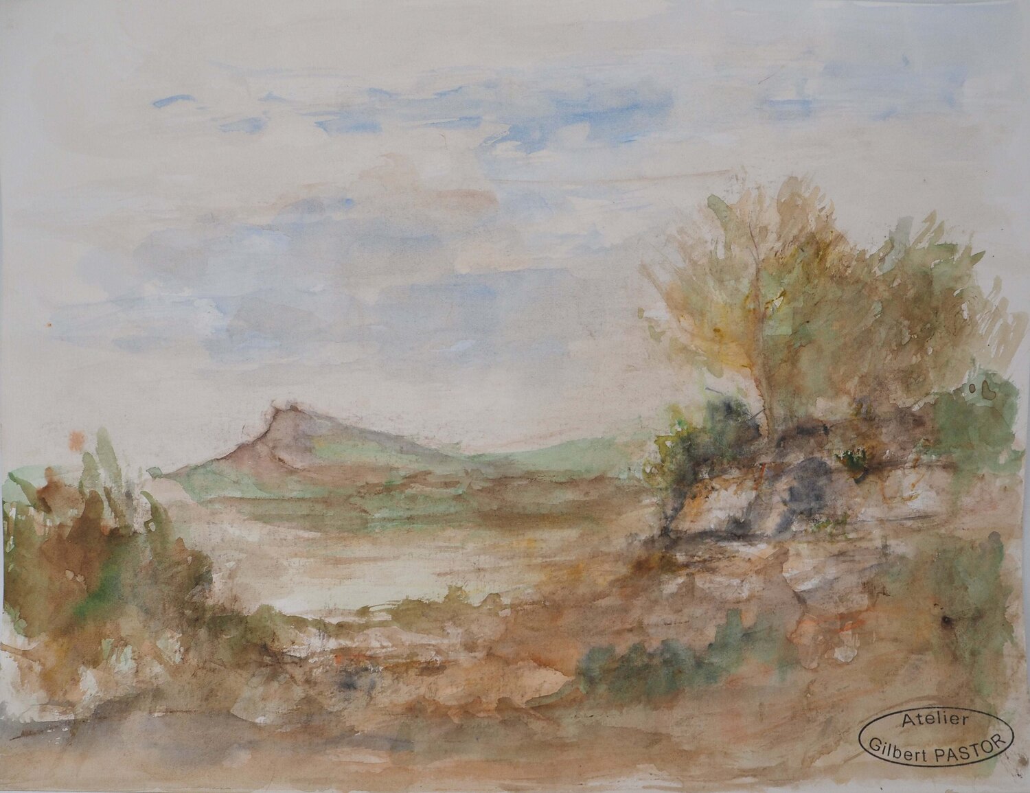Chemin menant à un volcan, Aquarelle originale signée Gilbert Pastor Work on Paper for sale