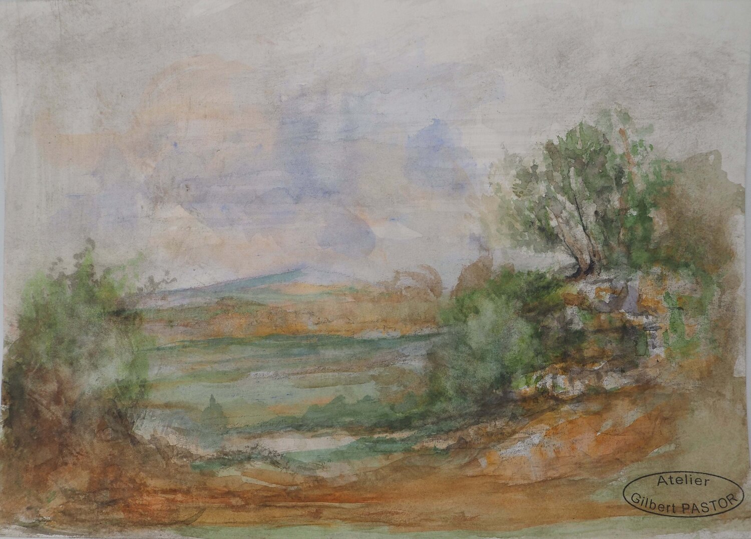 Paysage de prairie avec Vue sur la Montagne  Gilbert Pastor Opera su carta in vendita