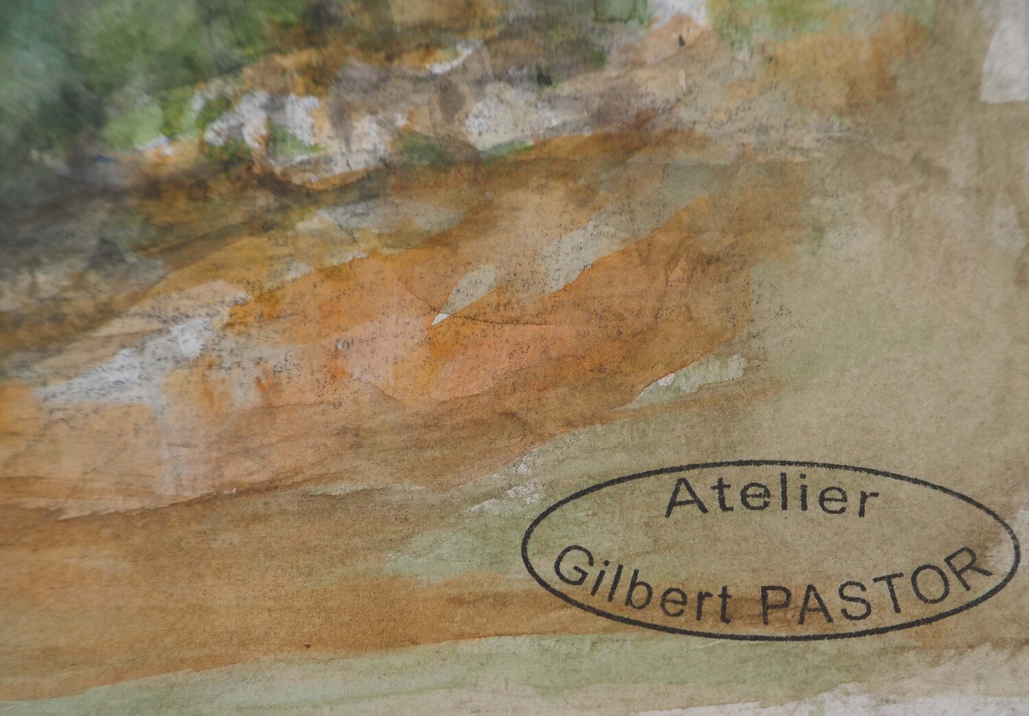 Paysage de prairie avec Vue sur la Montagne  Gilbert Pastor Werk auf Papier zu verkaufen