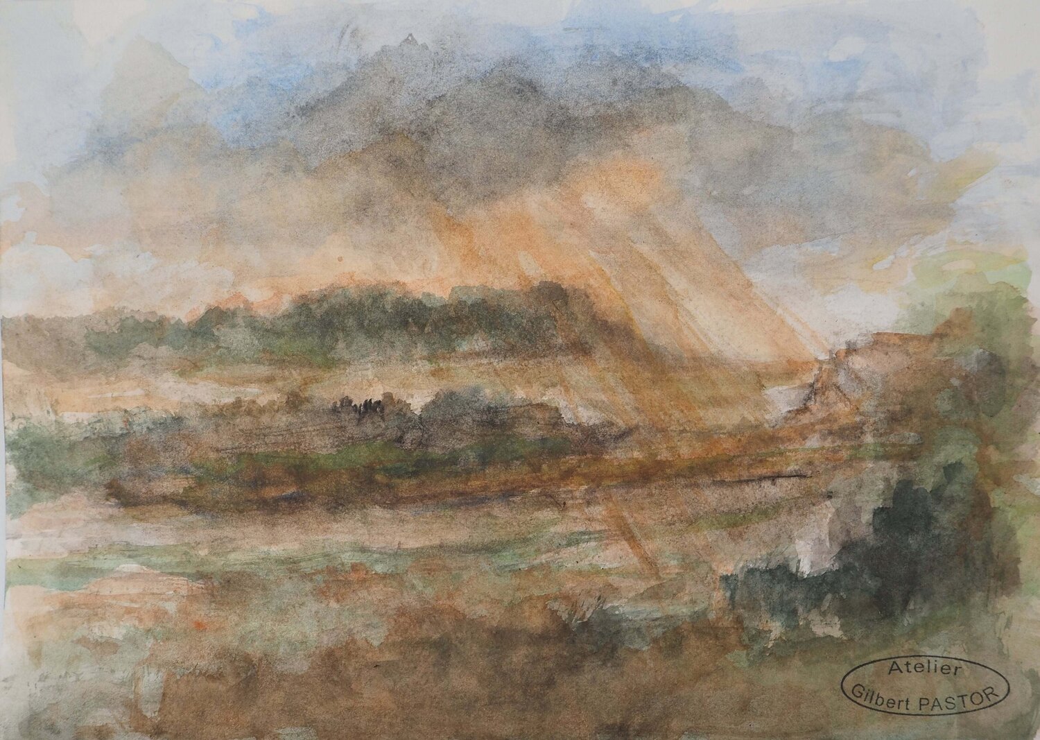 Rayons du soleil traversant les nuages Gilbert Pastor Obra en papel en venta