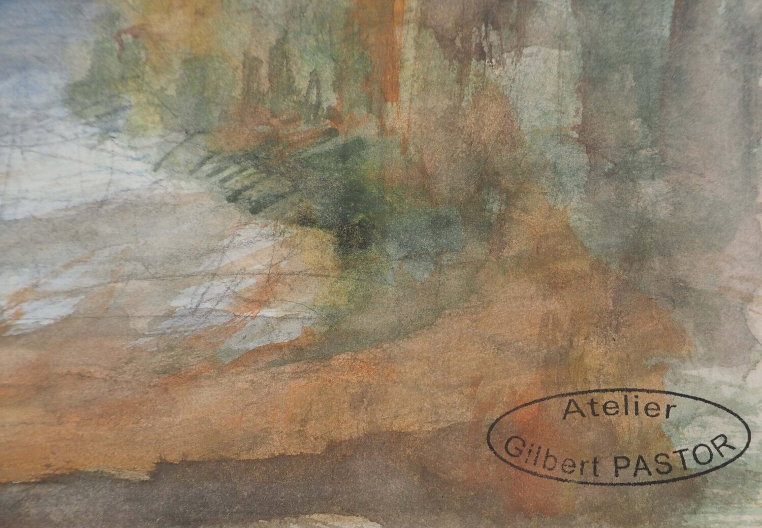 Coucher de soleil vue de la rive Gilbert Pastor Werk auf Papier zu verkaufen