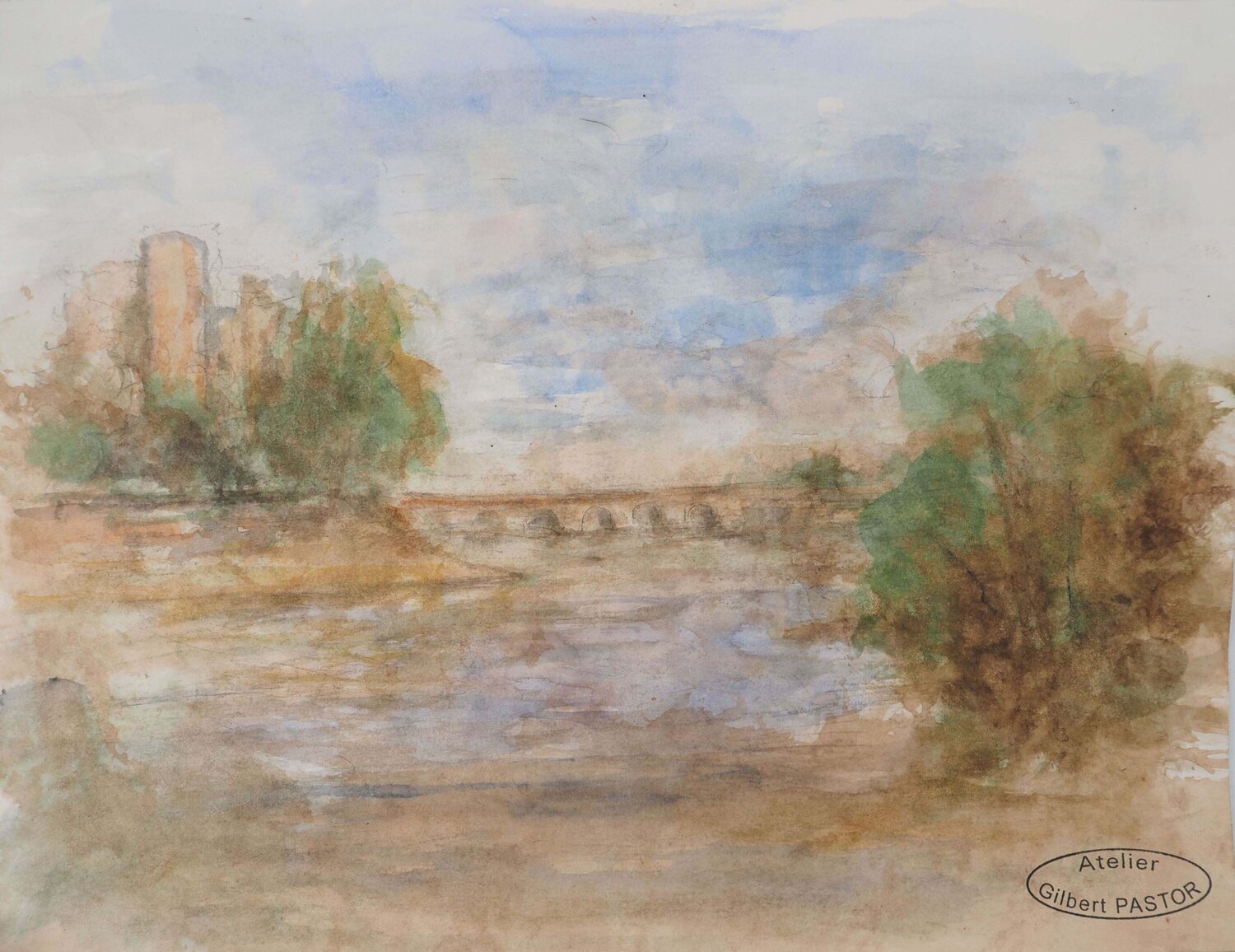 Lac à coté de la ville Gilbert Pastor Werk auf Papier zu verkaufen