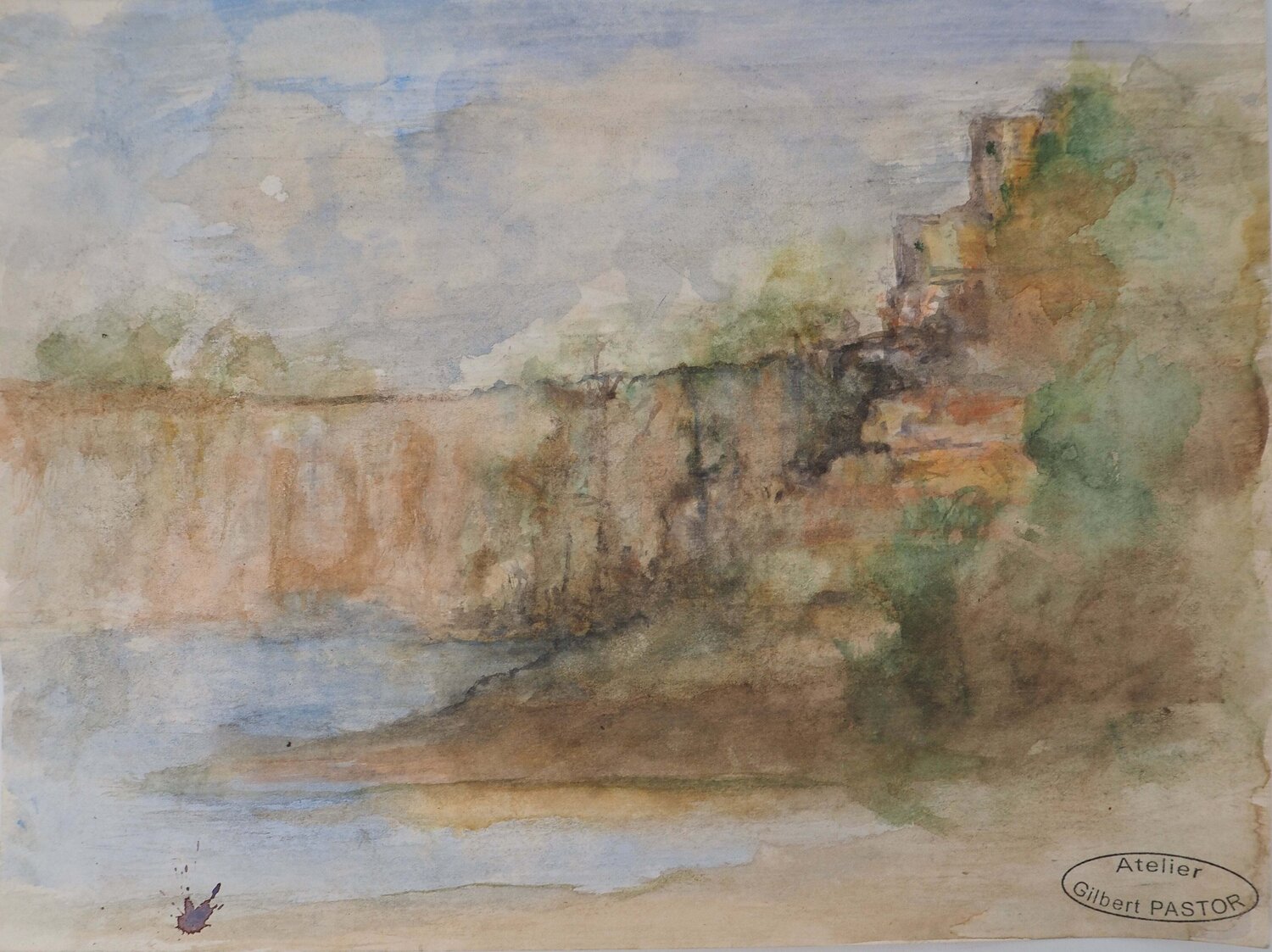 Vue sur un petit lac en journée Gilbert Pastor Work on Paper for sale