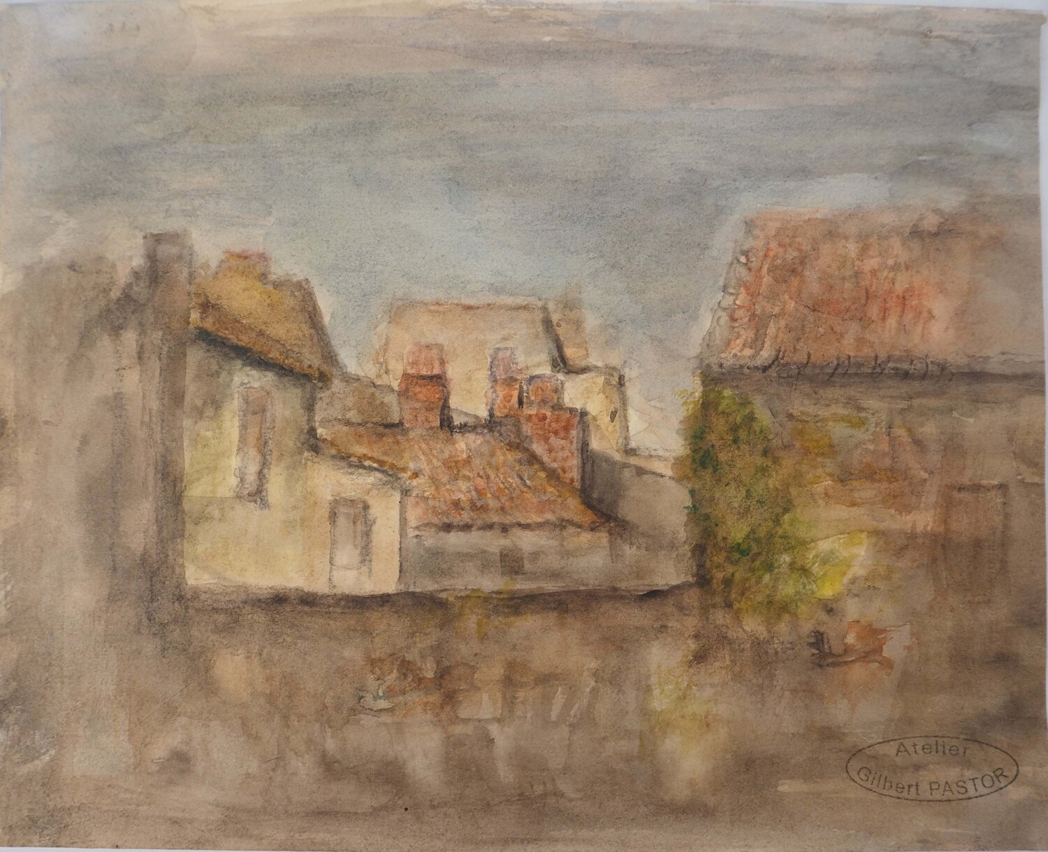 Maisons derrière le mur  Gilbert Pastor Obra en papel en venta