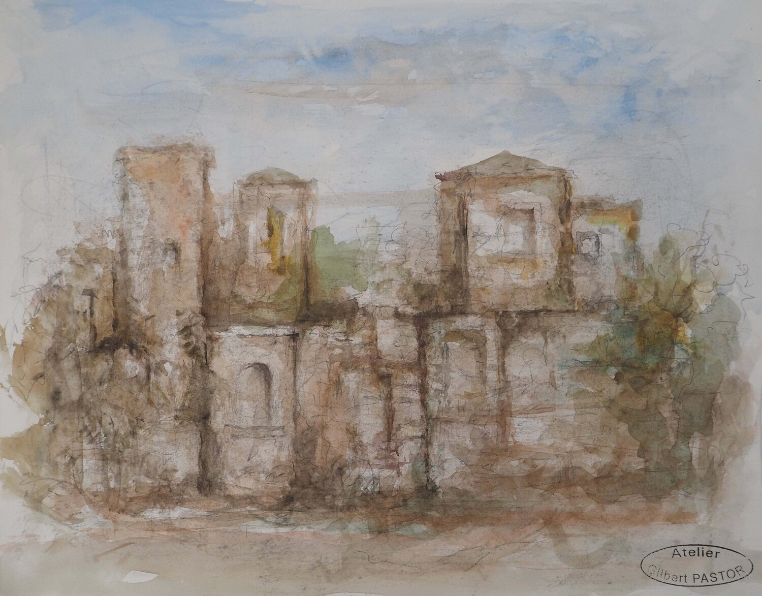 Passage entre les bâtiments  Gilbert Pastor Œuvre sur papier à vendre