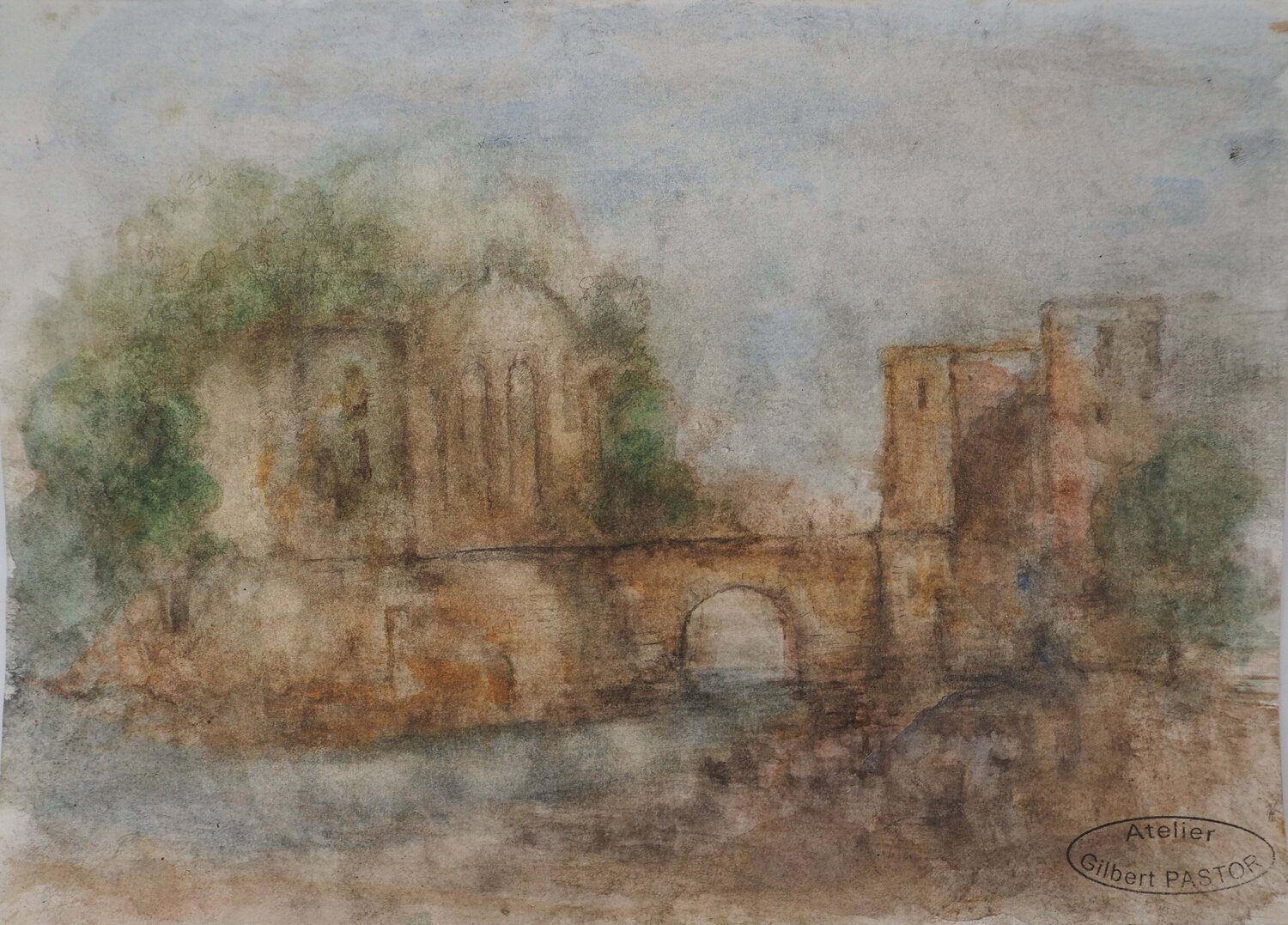 Entrée du village par le pont  Gilbert Pastor Work on Paper for sale