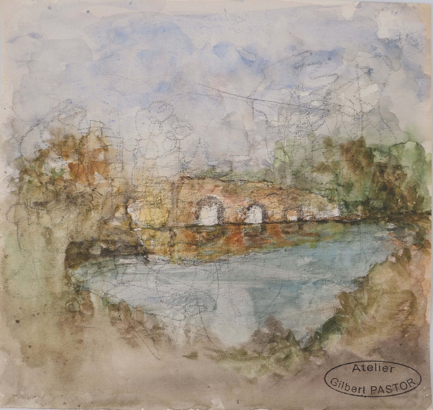 Reflet du pont vouté Gilbert Pastor Obra en papel en venta