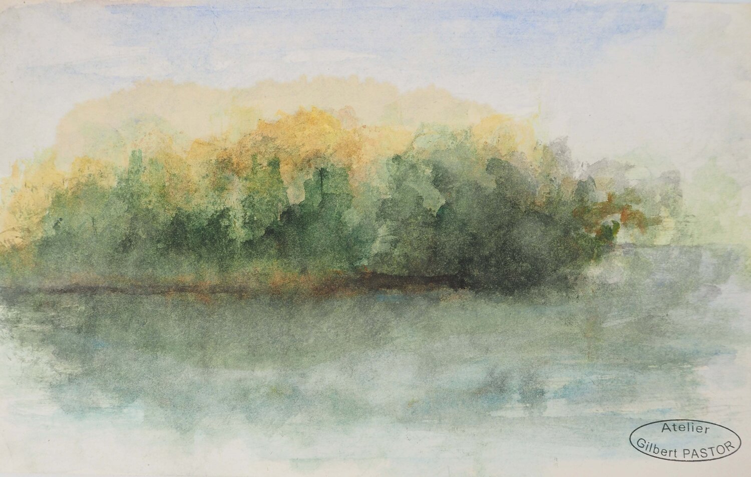 Forsythias au milieu d'une forêt  Gilbert Pastor Work on Paper for sale