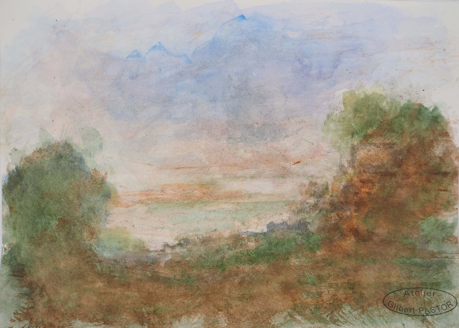 La mer encadrée par deux arbres  Gilbert Pastor Work on Paper for sale