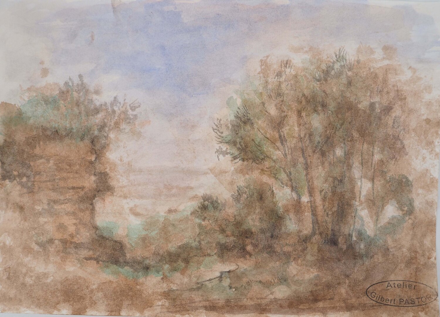 Sentier entre la roche et les arbres Gilbert Pastor Obra en papel en venta