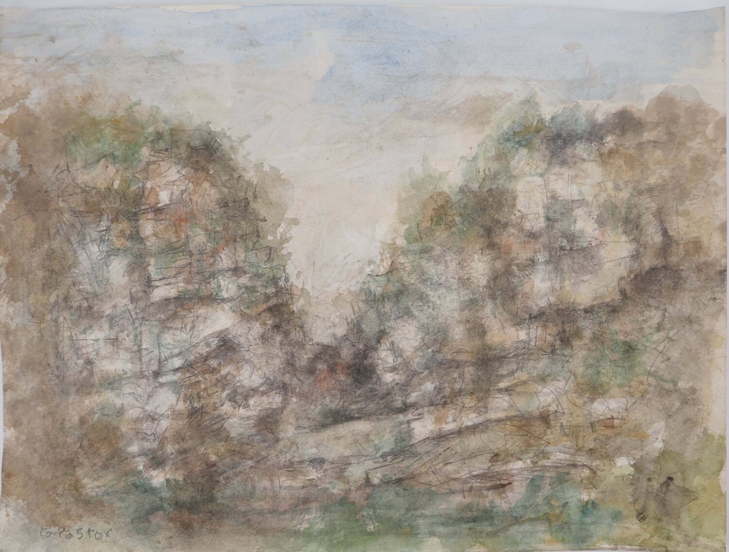 Passage au centre de deux falaises  Gilbert Pastor Work on Paper for sale
