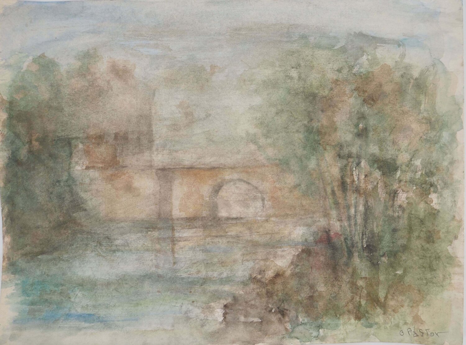  Pont à voute sur un marais Gilbert Pastor Opera su carta in vendita