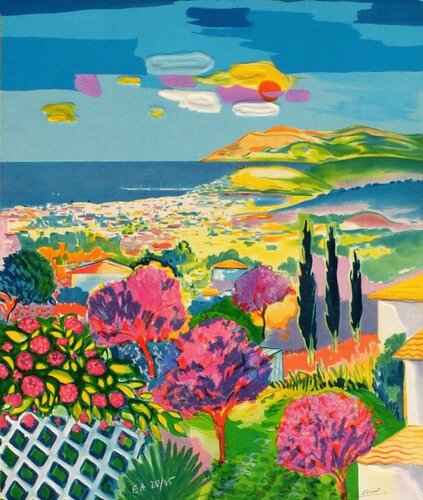 French Riviera - Les trois cyprès by Jean-Claude Picot, Print for Sale on Singulart