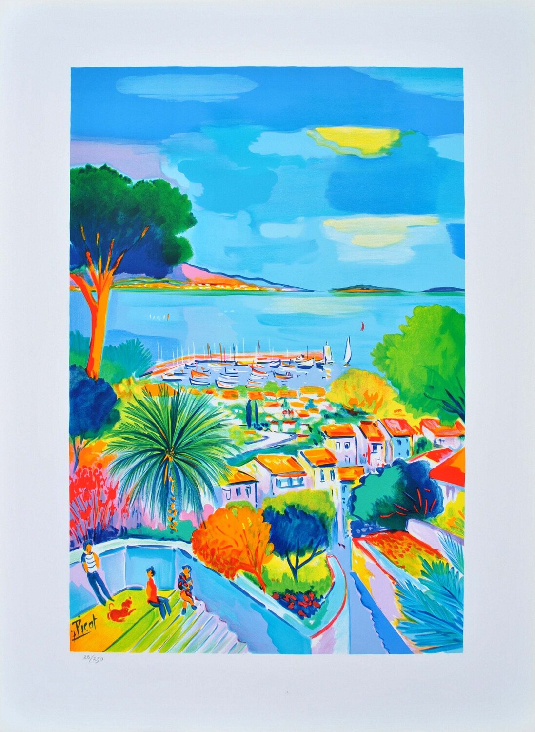 Villa à Saint Tropez, Lithographie originale signée Jean-Claude Picot Impresión en venta