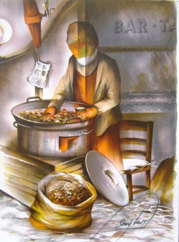 Métiers - Le marchand de marrons von Raymond Poulet, Druck kaufen auf Singulart