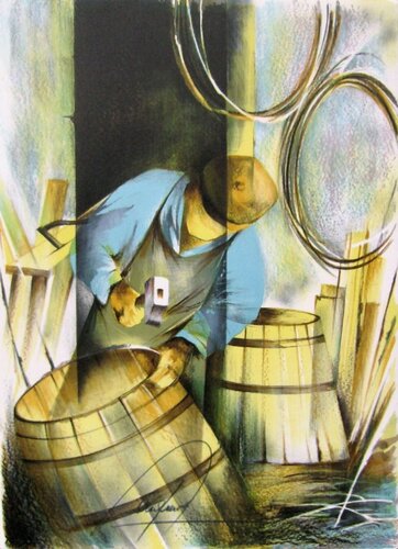 Métiers - Le tonnelier di Raymond Poulet, Stampa in vendita su Singulart