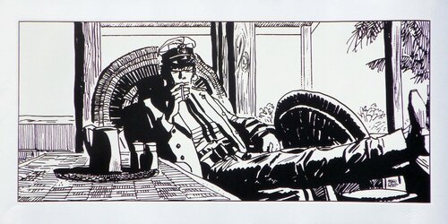 Corto Maltese sous la véranda, Sérigraphie originale signée by Hugo Pratt, 版画 for Sale on Singulart