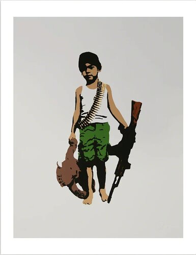 War Child – Stencil and Acrylic on Canvas van Plastic Jesus, Schilderij te koop op Singulart