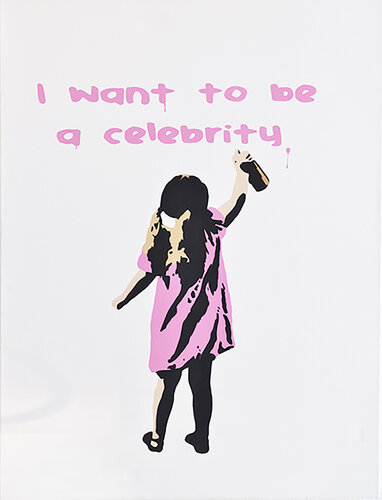 I Want To Be a Celebrity  - Pink / Stencil Acrylic Spray on Cotton Canvas and Paper van Plastic Jesus, Schilderij te koop op Singulart