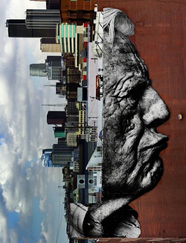 The Wrinkles of the City, Los Angeles, Robert Upside Down, Downtown, USA di JR, Fotografia in vendita su Singulart