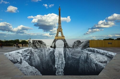 JR - Trompe l'oeil, Les Falaises du Trocadéro, Paris, France, 2021 (19 Mai 2021, 19h57) van JR, Afdruk te koop op Singulart