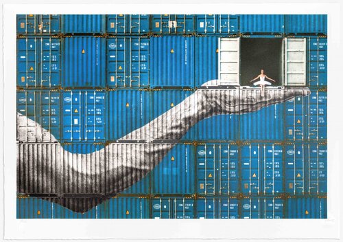 Ballerina in Containers, On the Edge, Le Havre, France van JR, Afdruk te koop op Singulart