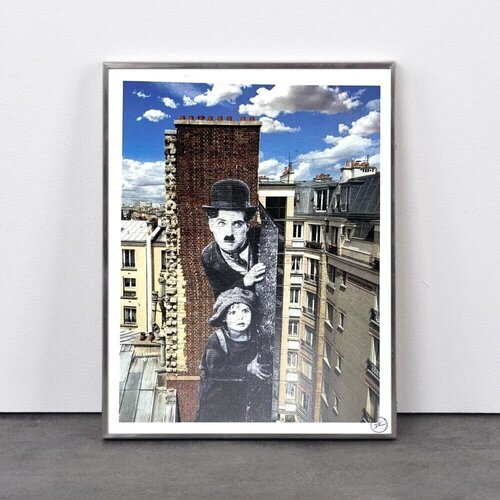 Unframed, Charlie Chaplin revu par JR, The Kid, Charlie Chaplin & Jackie Coogan, USA, 1923, de jour Paris van JR, Afdruk te koop op Singulart