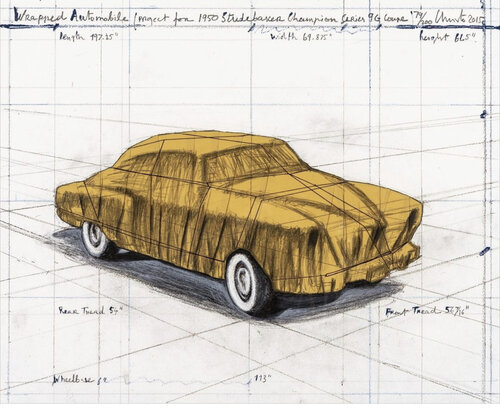 Christo, Wrapped Automobile (Project for 1950 Studebaker Champion, Series 9 G Coupe) van Christo, Werk op papier te koop op Singulart
