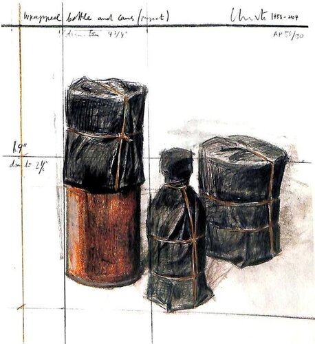 Wrapped Bottle and Cans, Project van Christo, Afdruk te koop op Singulart