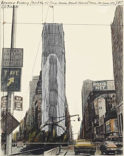 Wrapped building, project for 1 Times Square, New York van Christo, Afdruk te koop op Singulart