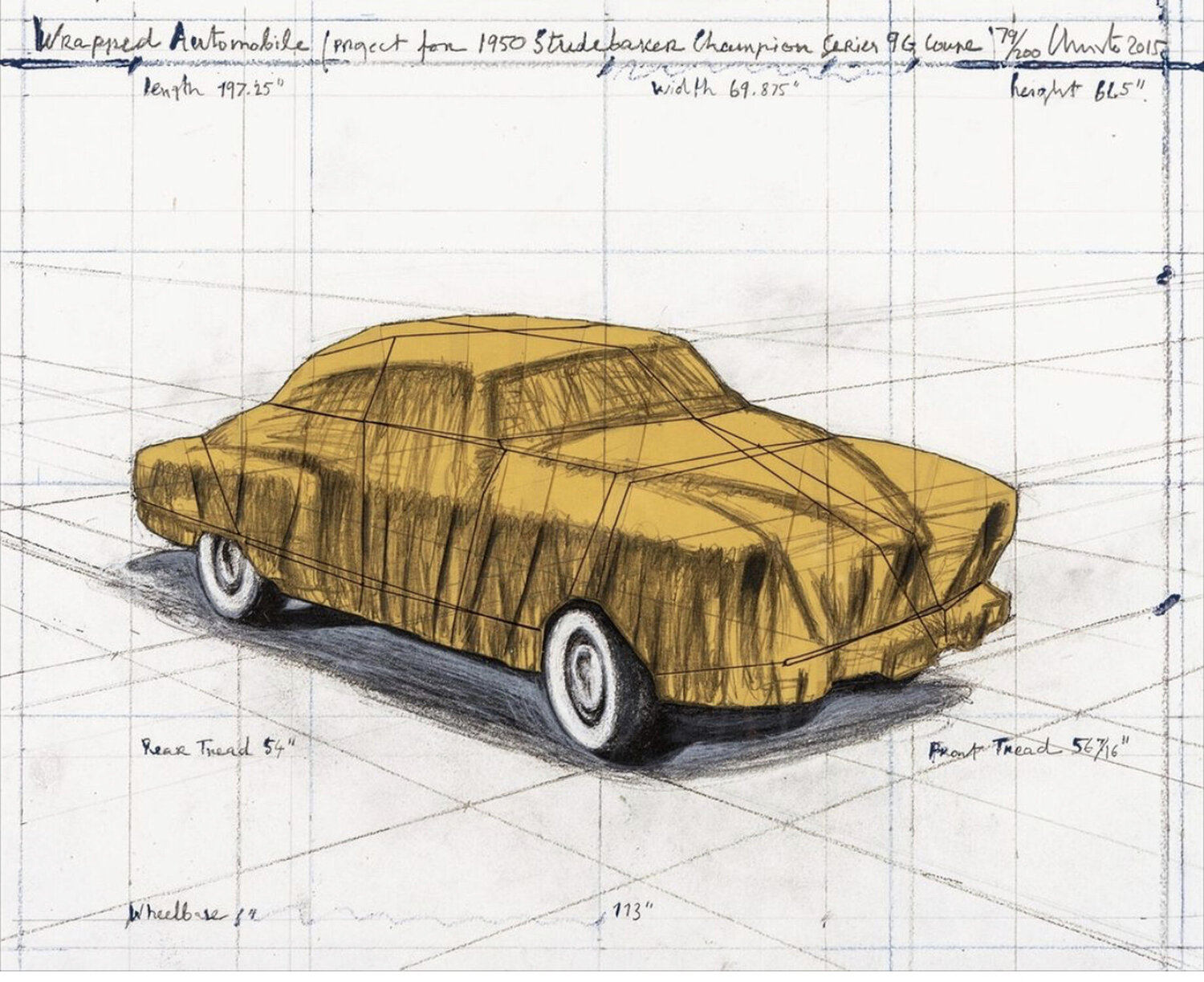 Christo, Wrapped Automobile (Project for 1950 Studebaker Champion, Series 9 G Coupe) Christo Werk auf Papier zu verkaufen