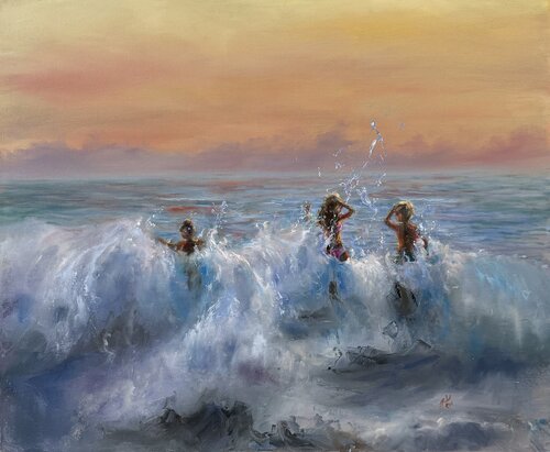 Jumping sunset waves par Alesia Yeremeyeva, Peinture en vente sur Singulart