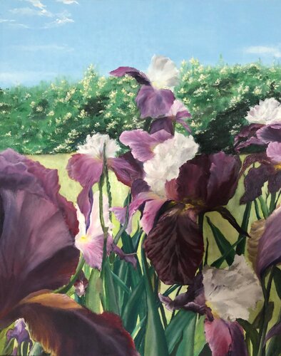 Tiptoe through the irises par Alesia Yeremeyeva, Peinture en vente sur Singulart
