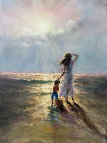 Summer by the sea. Those happy moments we all cherish. de Alesia Yeremeyeva, Pintura a la venta en Singulart