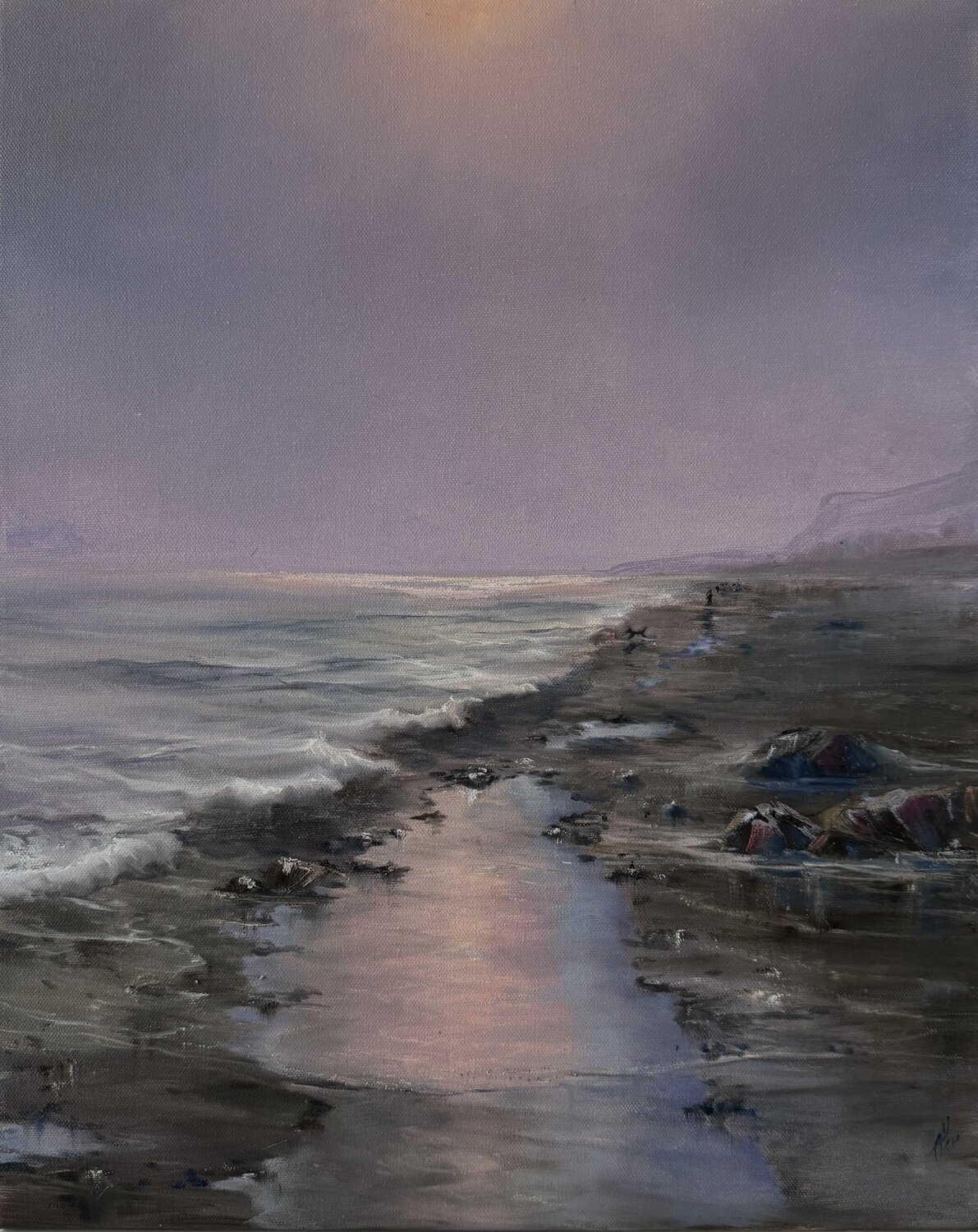 Dog walking on a hazy beach Alesia Yeremeyeva Originalgemälde zu verkaufen
