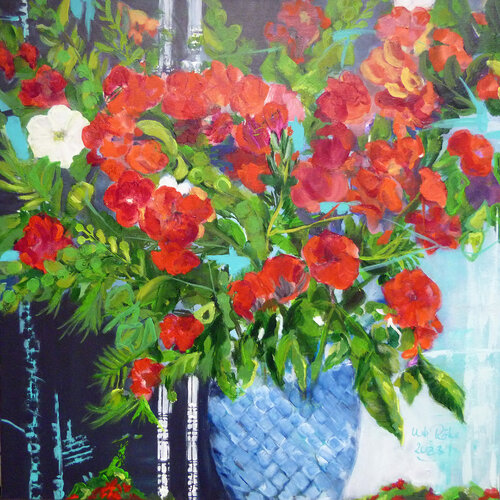 Red Flowers in a Vase di Ute Roehe, Pittura in vendita su Singulart